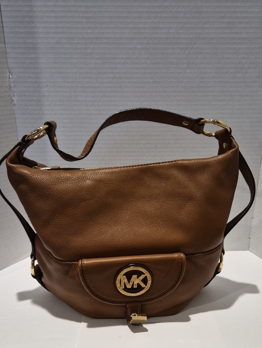 Michael Kors Fulton Large Pebbled Leather Shoulder Bag - Cogniac w/Gold Hardware